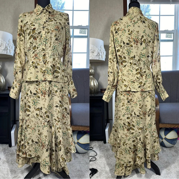 Double D Ranch Set Cami Blouse & Midi Skirt Floral Western Boho Cottagecore XS